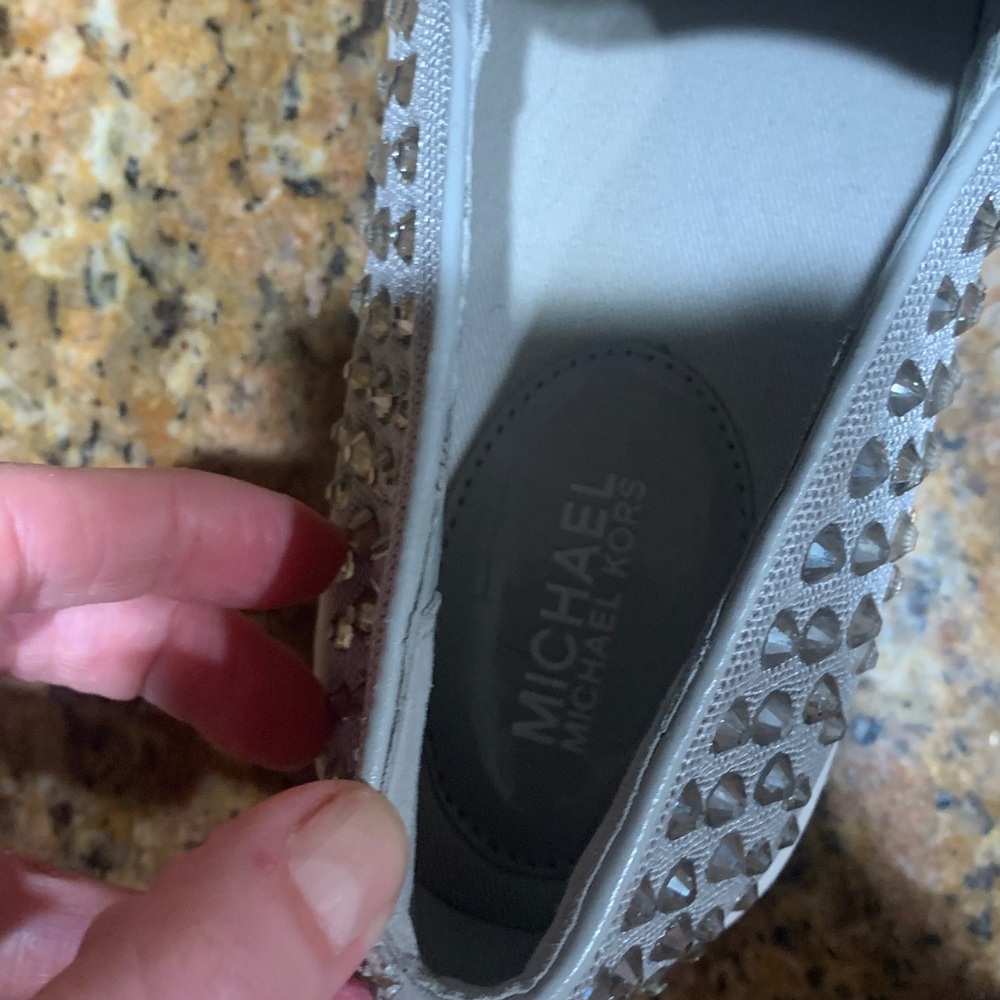 Authentic , like new Michael Kors Silver Studded Women's Loafers comfy  sexy, 7 - Picture 3 of 17